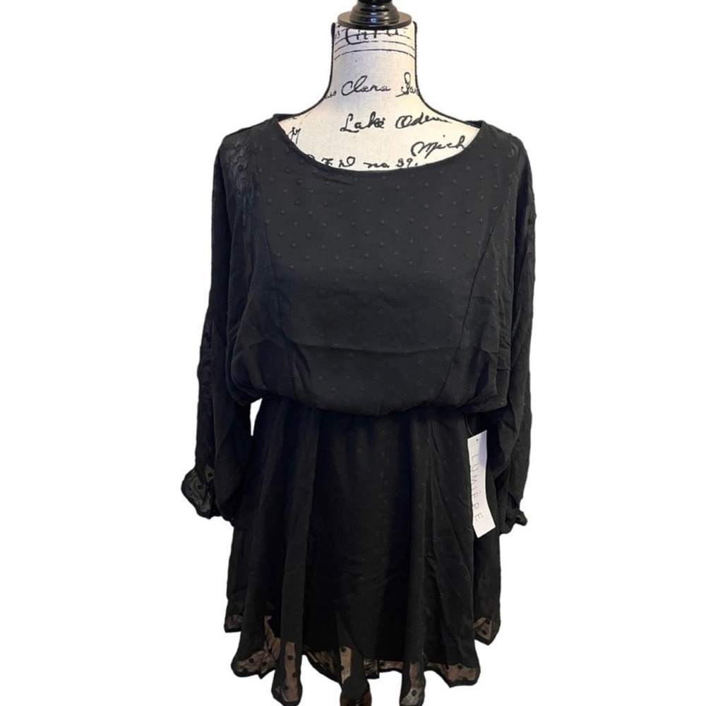Urban Outfitters Lumiere Black Long Sleeve Swiss Dot Dolman Dress Size Med NWT